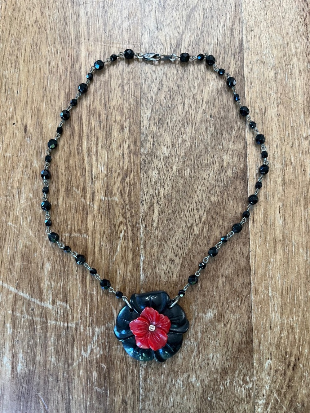 Classic Hardware Red and Black Rosary necklace